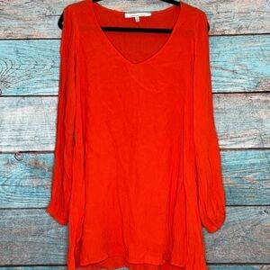 Lovers + Friends Mini Dress S V-neck Open Sleeve Red Orange Split Flirty Boho‎